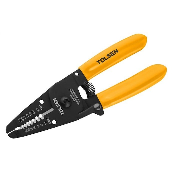 Tolsen 6-in. Wire Stripping Plier Industrial 7-in-1 Stripping Function, 22-10 AWG with Grip & Cutter - 38051