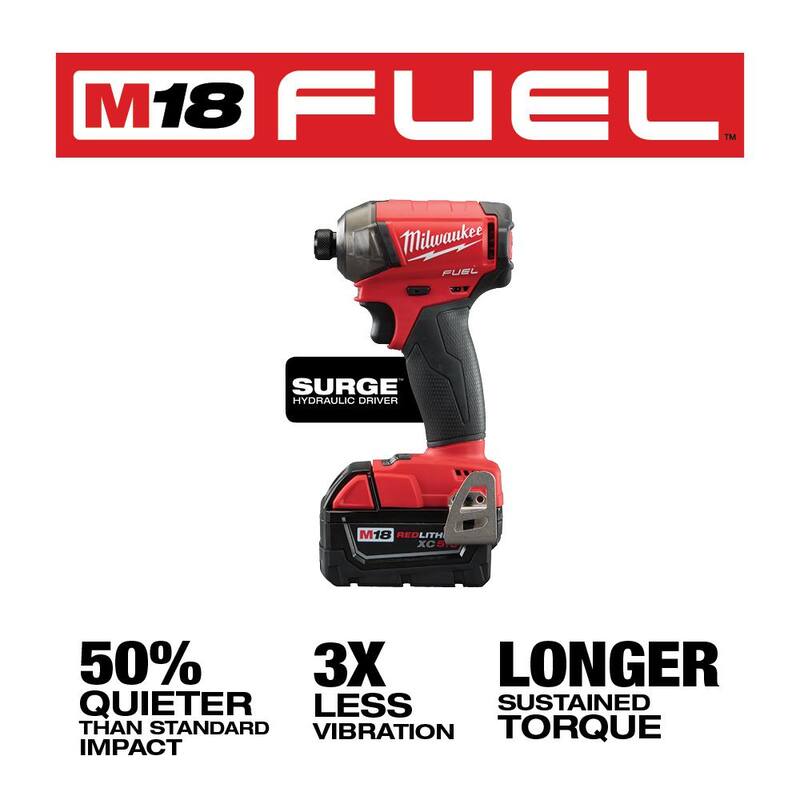 Kit de destornillador de impacto sin escobillas Milwaukee M18 FUEL SURGE de 18V, con batería de iones de litio, 1/4 de pulgada, y un atornillador de paneles de yeso M18 - 2760-22-2866-20.