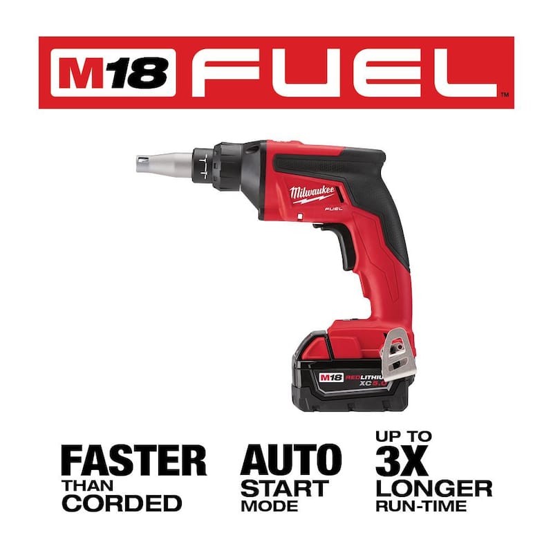 Kit de destornillador de impacto sin escobillas Milwaukee M18 FUEL SURGE de 18V, con batería de iones de litio, 1/4 de pulgada, y un atornillador de paneles de yeso M18 - 2760-22-2866-20.