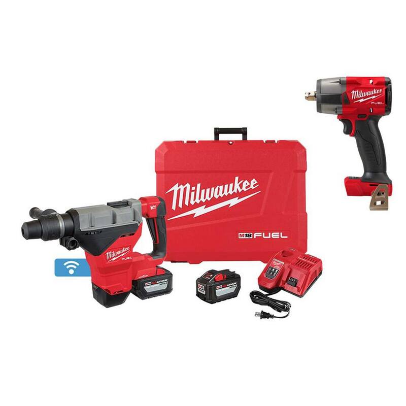 Kit de martillo rotativo inalámbrico sin escobillas Milwaukee M18 FUEL ONE-KEY de 18V 1-3/4 in. SDS-MAX y llave de impacto M18 FUEL - 2718-22HD-2962P-20