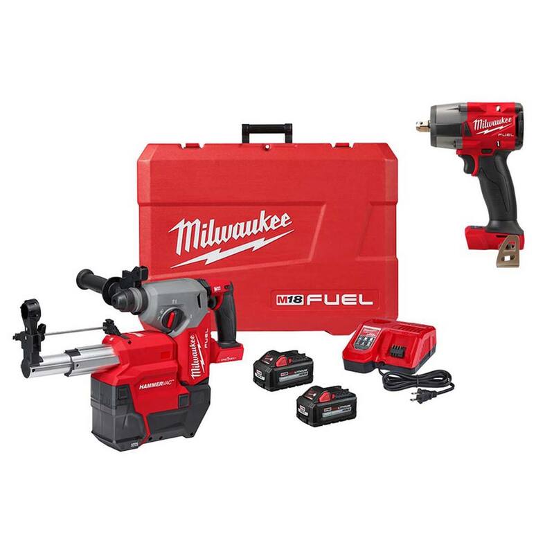 Rotomartillo inalámbrico Milwaukee M18 FUEL ONE-KEY de 18V con tecnología de iones de litio y sin escobillas de 1 pulgada SDS-Plus, junto con llave de impacto de torque medio M18 FUEL - 2914-22DE-2962P-20.