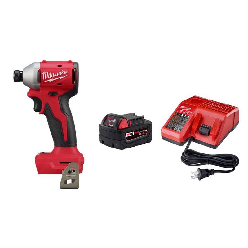 Milwaukee M18 18-Volt Lithium-Ion Compact Brushless Cordless 1/4 in. Impact Driver con Batería M18 5.0Ah y Cargador - 3651-20-48-59-1850