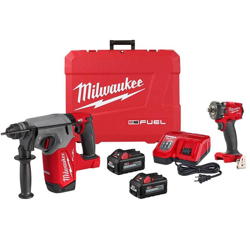 Milwaukee M18 FUEL 18V Lithium-Ion Brushless 1 in. Cordless SDS-Plus Rotary Hammer Kit with 1/2 in. Compact Impact Wrench - 2912-22-2855-20

Kit de martillo rotativo inalámbrico SDS-Plus de litio-ion de 18V Milwaukee M18 FUEL de 1 pulgada con cepillo sin escobillas, junto con una llave de impacto compacta de 1/2 pulgada - 2912-22-2855-20.
