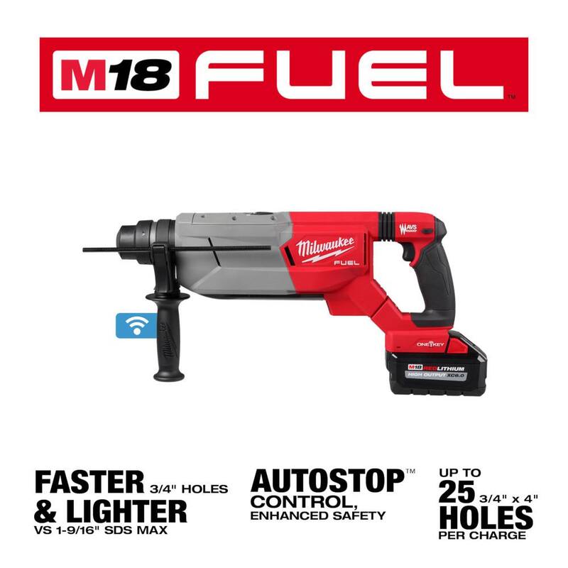 Equipo de taladro rotativo de martillo inalámbrico Milwaukee M18 FUEL ONE-KEY de 18V con motor de cepillo de iones de litio de 1-1/4 pulgadas SDS-Plus y mango en D, kit con amoladora FUEL - 2916-22-2880-20