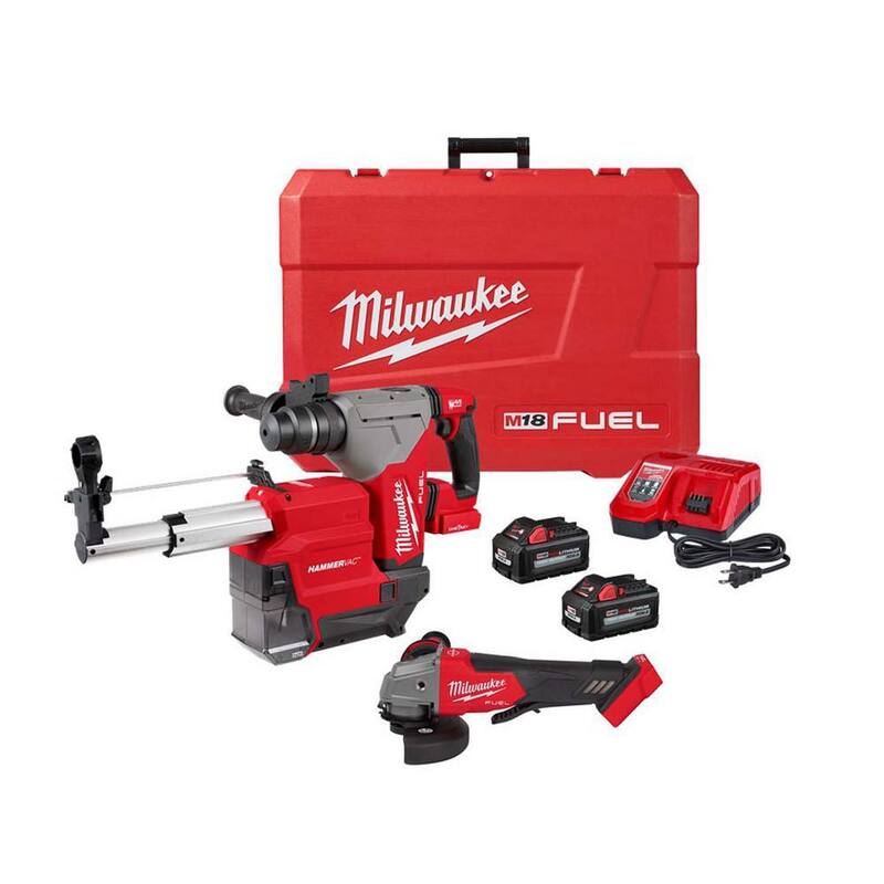 Martillo rotativo/extractor inalámbrico Milwaukee M18 FUEL de 18V de ion de litio sin escobillas de 1-1/8 pulgadas SDS-Plus con kit de ángulo de amoladora M18 FUEL - 2915-22DE-2880-20