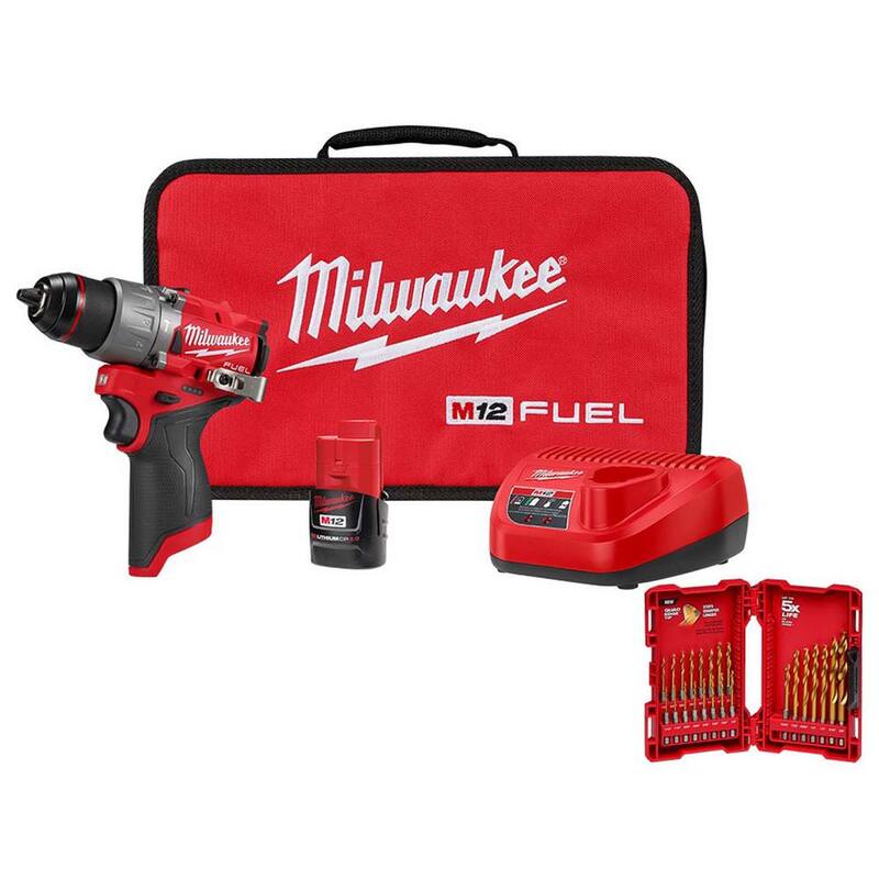 Milwaukee M12 FUEL 12-Volt Li-Ion Brushless Cordless 1/2 in. Hammer Drill Kit w CP 2.0Ah Battery, Charger & Twist Bit Set (23-Pc) - 3404-21-48-89-4631

Equipo de taladro percutor inalámbrico Milwaukee M12 FUEL de 12 voltios con motor sin escobillas de 1/2 pulgada, batería CP 2.0Ah, cargador y set de brocas Twist (23 piezas) - 3404-21-48-89-4631