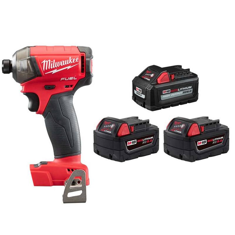 Milwaukee M18 FUEL SURGE 18V Impact Driver inalámbrico sin escobillas de iones de litio con batería de alto rendimiento de 6.0Ah y (2) baterías de 5.0Ah - 2760-20-48-11-1856