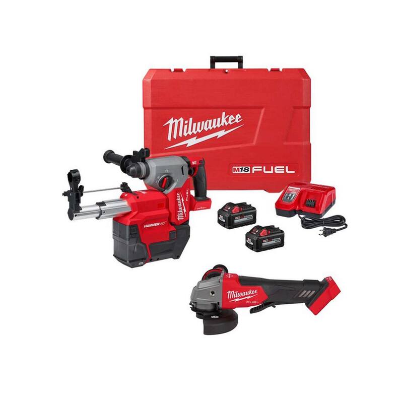 Martillo rotativo sin escobillas Milwaukee M18 FUEL ONE-KEY de 18V con extracción de 1 pulgada SDS-Plus, Kit con Esmeriladora Angular M18 - 2914-22DE-2880-20