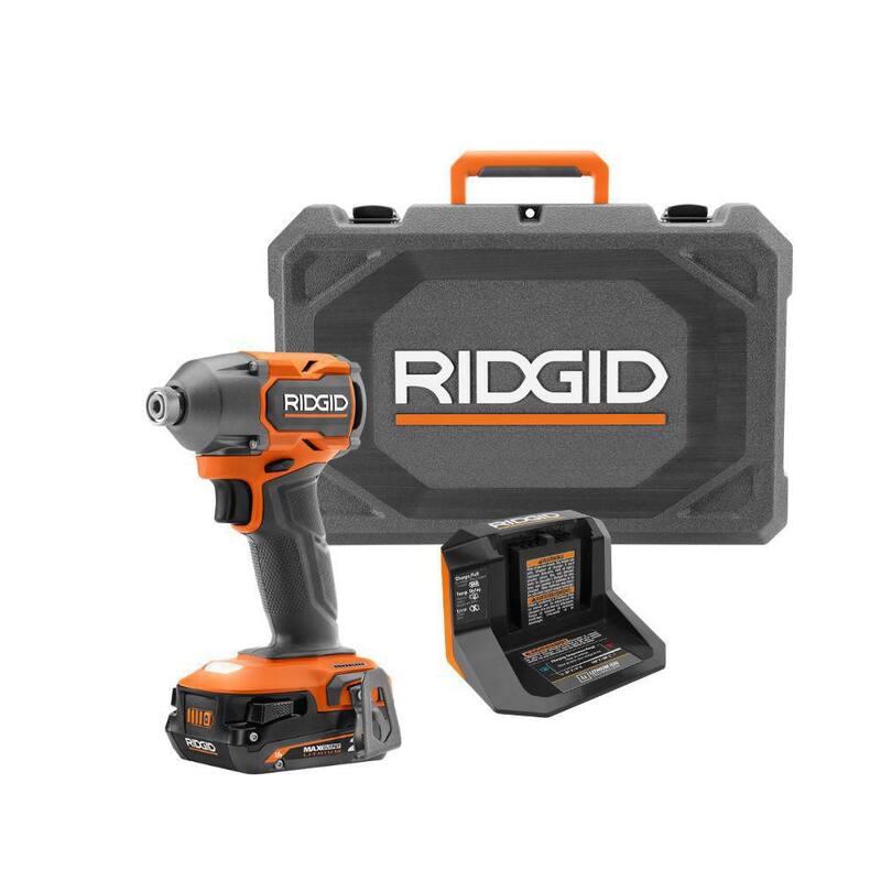 Juego de Impacto Inalámbrico de 18V y Sin Escobillas de 4 Modos de RIDGID con Batería de Salida Máxima de 2.0 Ah, Cargador y Estuche - R862312K
