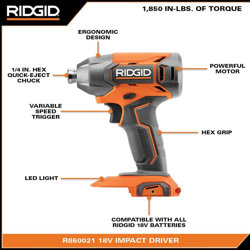 RIDGID 18V Inalámbrico 1/4 pulg. Llave de Impacto (Herramienta Únicamente) - R860021B