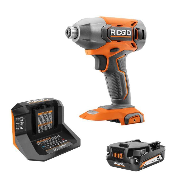 Atornillador de impacto inalámbrico de 1/4 de pulgada RIDGID de 18V con batería de iones de litio de 2.0 Ah y cargador - R860021B-AC9302