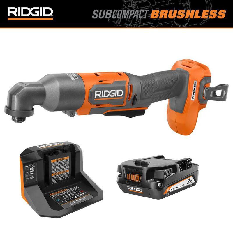 RIDGID 18V Atornillador de impacto angular derecho subcompacto sin escobillas con batería de 2.0 Ah y cargador - R87730B-AC9302