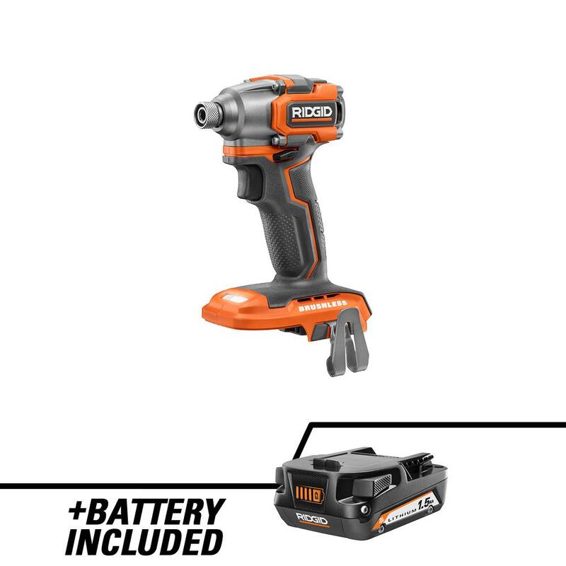 RIDGID 18V SubCompact Brushless Cordless 1/4 in. Impact Driver con Batería de Litio-Ion de 18V 1.5 Ah - R8723B-AC870015N