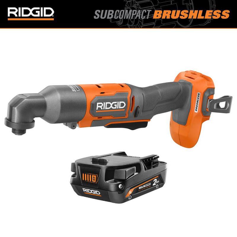RIDGID 18V Destornillador de impacto angular derecho inalámbrico sin escobillas SubCompact con batería de salida máxima de 18V 2.0 Ah - R87730B-AC840020