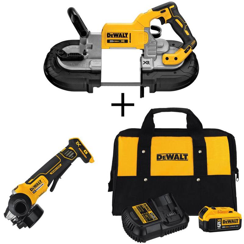 Sierra de cinta sin escobillas DEWALT 20V MAX XR inalámbrica de corte profundo, Amoladora de 4.5 pulgadas y (1) Batería de 20V de iones de litio Premium de 5.0Ah - DCS374BW413205C