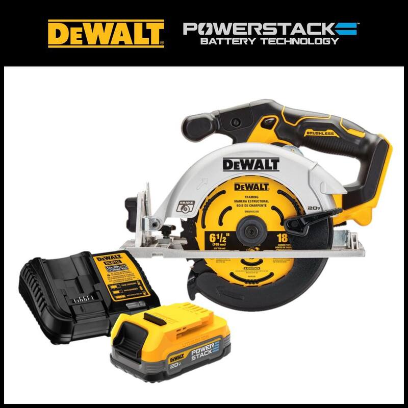 Si_Descripción: DEWALT 20V MAX Sierra Circular Inalámbrica y sin escobillas de 6-1/2 pulgadas y Kit de Inicio de Batería Compacta 20V MAX POWERSTACK - DCS565BWP034C