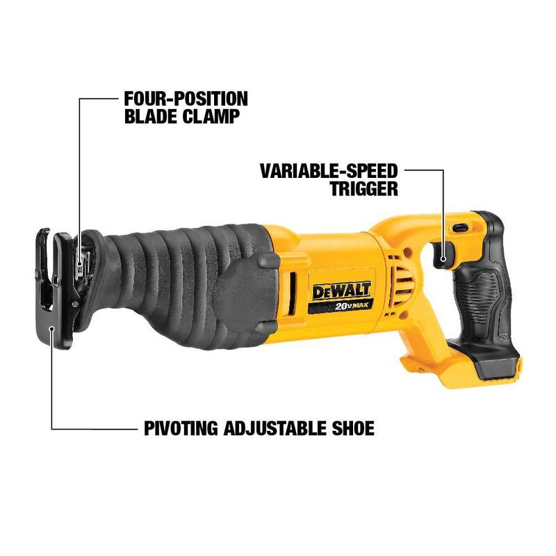 Sierra reciproca inalámbrica DEWALT 20V MAX de iones de litio, (2) baterías de 20V 5.0Ah, cargador y maletín - DCS380P1W205