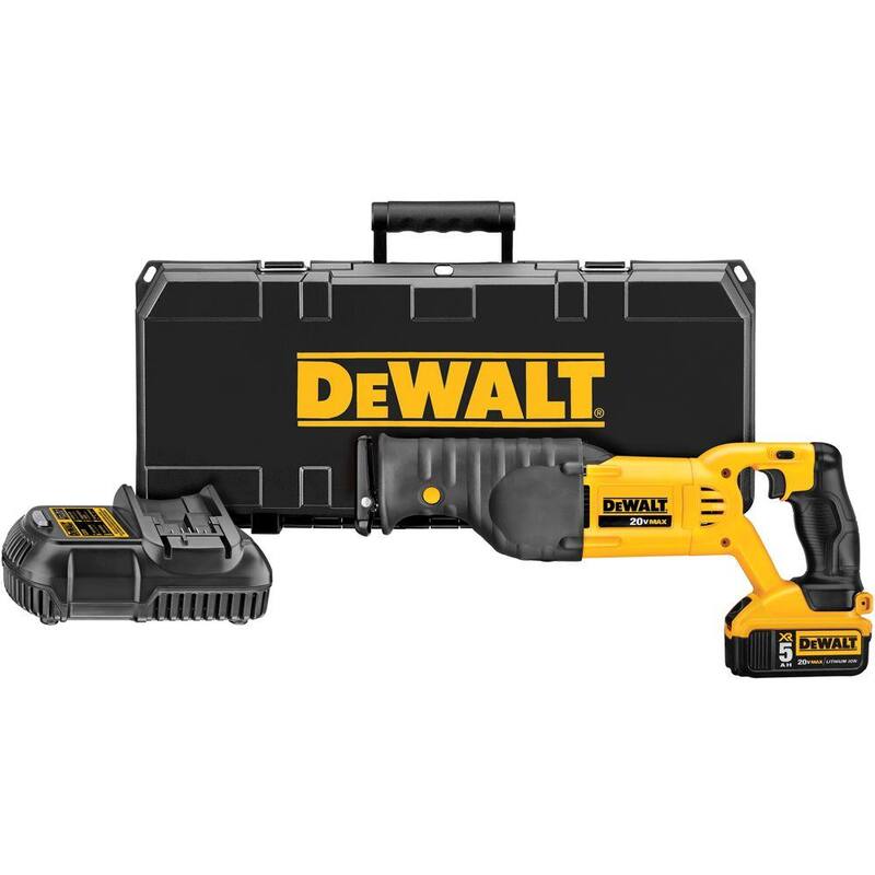 Sierra reciproca inalámbrica DEWALT 20V MAX de iones de litio, (2) baterías de 20V 5.0Ah, cargador y maletín - DCS380P1W205