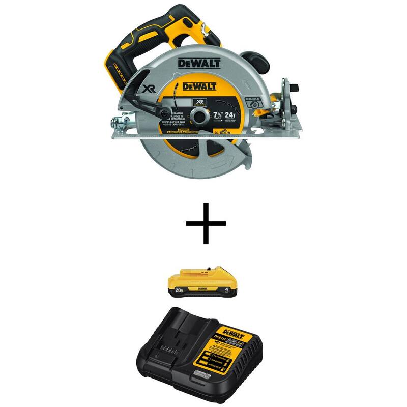 Sierra circular inalámbrica DEWALT 20V MAX XR sin escobillas de 7-1/4 pulgadas, (1) Batería compacta de iones de litio de 20V 4.0Ah y Cargador 12V-20V MAX - DCS570BW240C