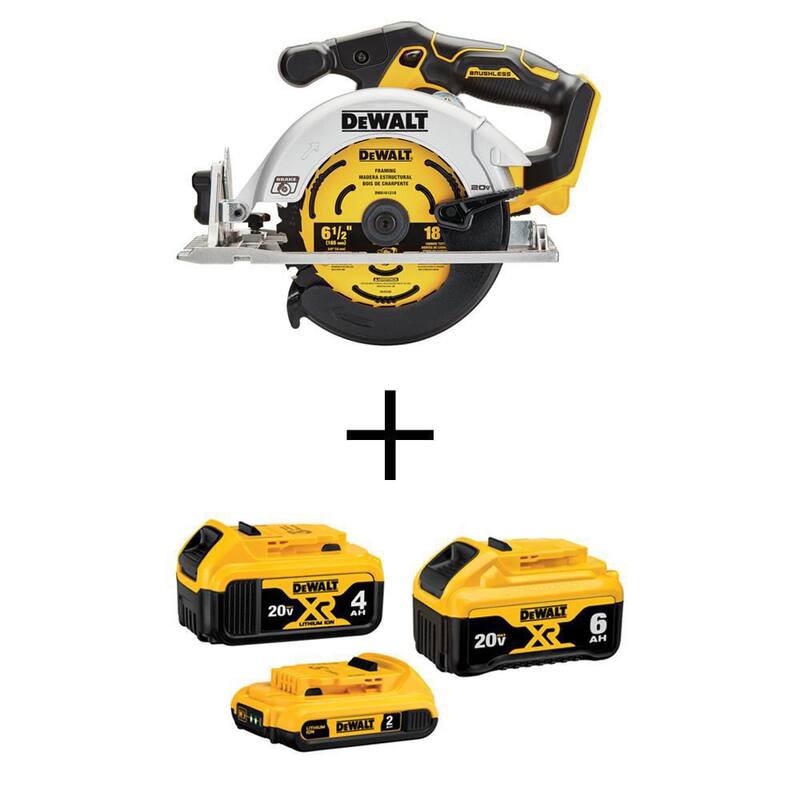 DEWALT 20V MAX Sierra Circular Inalámbrica sin Escobillas de 6-1/2 pulgadas con batería XR 6Ah de 20V MAX, batería XR 4Ah de 20V MAX y batería de 20V MAX 2Ah - DCB346-3WCS565B