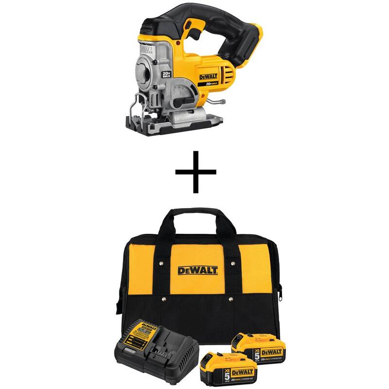 Sierra de calar inalámbrica DEWALT 20V MAX, (2) Baterías de iones de litio Premium XR de 20V MAX 5.0Ah y cargador - DCS331BW205-2CK.