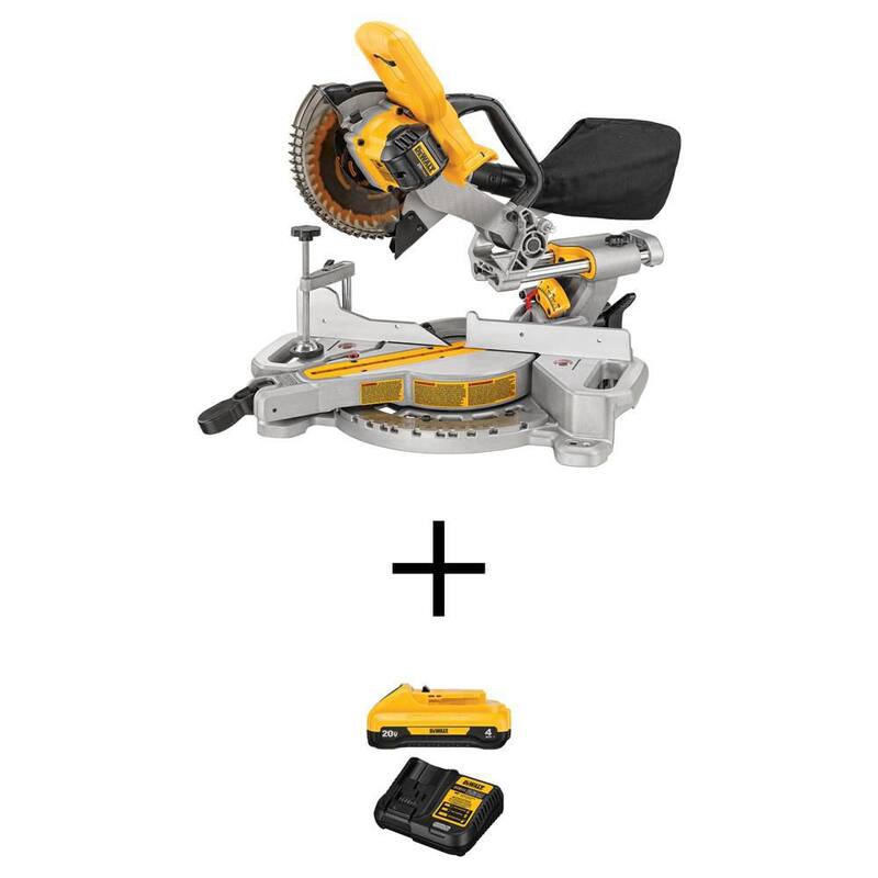 DEWALT 20V MAX Sierra ingletadora deslizante inalámbrica de 7-1/4 pulgadas, (1) Batería compacta de iones de litio 4.0Ah 20V MAX y Cargador de 12V a 20V MAX - DCS361BWDCB240C