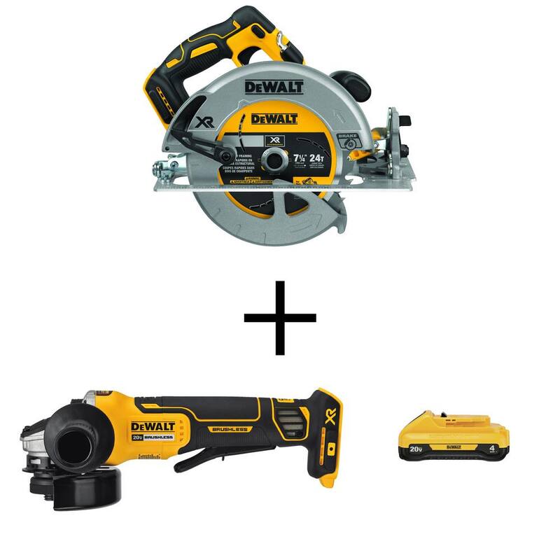 Si traduzco el título omitiendo la marca del producto sería: 

DEWALT 20V MAX XR Sierra circular inalámbrica sin escobillas de 7-1/4 pulgadas, amoladora de 4.5 pulgadas y (1) Batería 20V 4.0Ah - DCS570BW413240