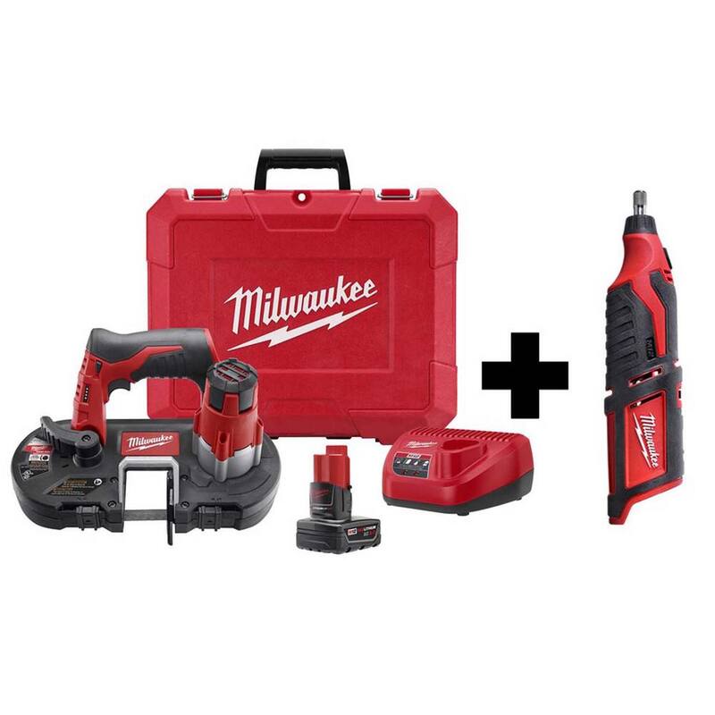 Si no hay alguna marca en el título, la traducción sería la siguiente:

Kit de sierra de banda subcompacta inalámbrica Milwaukee M12 12V de iones de litio con (1) paquete de batería de 3.0 Ah, cargador y herramienta rotativa M12 - 2429-21XC-2460-20