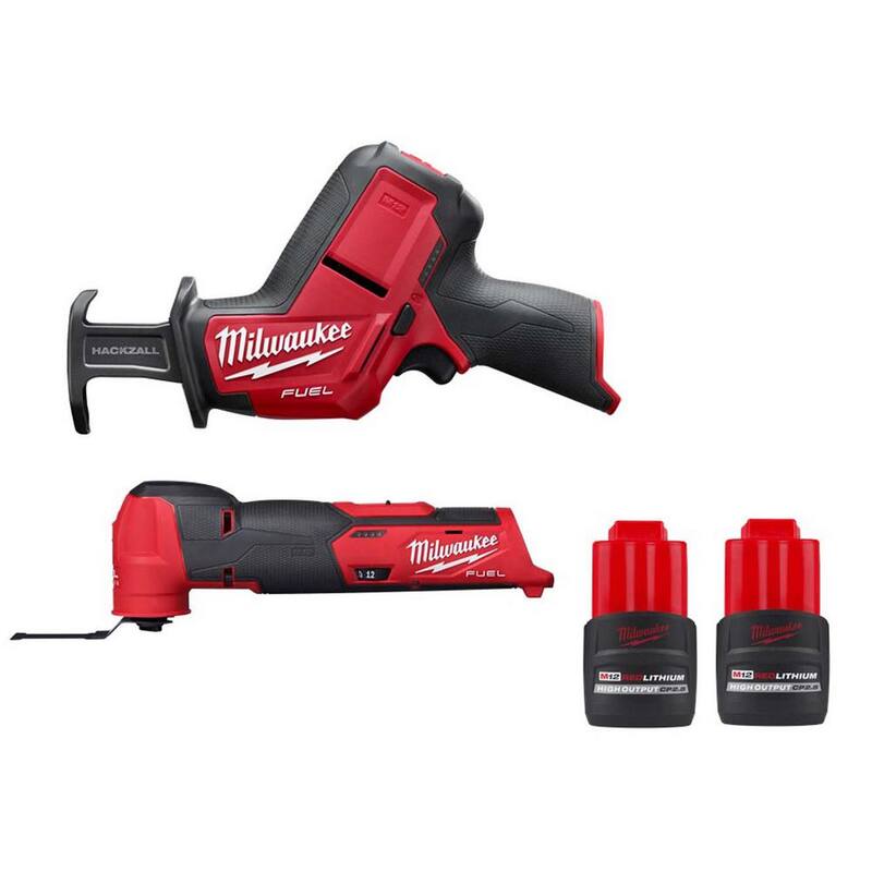 Milwaukee M12 FUEL 12V Lithium-Ion Brushless Cordless HACKZALL Sierra de sable recíproca y multi-herramienta con (2) Baterías M12 CP 2.5 Ah - 2520-20-2526-20-48-11-2425-48-11-2425