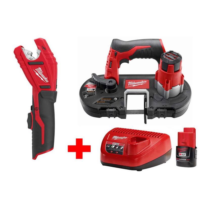 Sierra de banda subcompacta sin cable Milwaukee M12 12V de iones de litio y cortatubos de cobre - Combo Kit con (1) batería de 2.0Ah y cargador - 2429-20-2471-20-48-59-2420