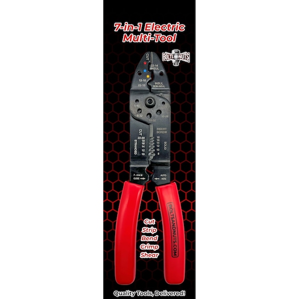 Boltsandnuts.Com 7 in 1 Electric Wire Multi-Tool Stripper Crimper Bender Cutter Pliers - T-EL-CRIMP