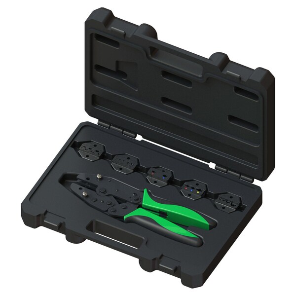 Multicomp Pro Ratchet Crimp Tool Kit, 5 Dies and Tool Box, 220mm L, Carbon Steel, Black - MP009830