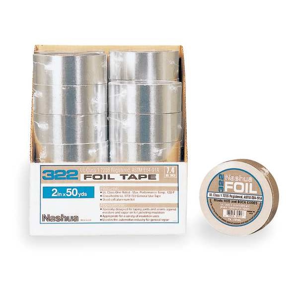 Cinta de aluminio Nashua, 1 7/8 pulgadas de ancho x 50 1/4 yardas de largo, 5 mil de espesor, color plata, 322, 1 pieza - 322