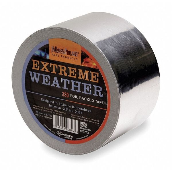 Nashua Cinta de Aluminio para Clima Extremo, 2 13/16 pulgadas de ancho x 50 1/4 yardas de largo, 3.5 mil de grosor, color plata, 330X, 1 paquete - 330X