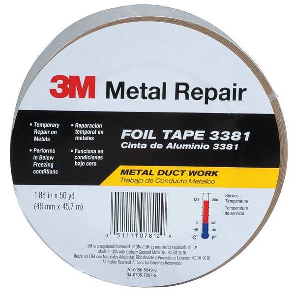Cinta de aluminio 3M, 1-7/8 pulg. x 50 yd., Plateada - 3381
