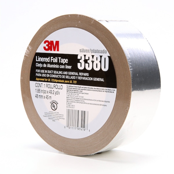Cinta de aluminio con revestimiento, 1-7/8in x 49yd, plateada - 3380