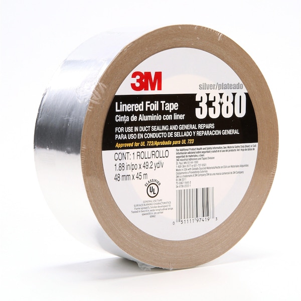 Cinta de aluminio con revestimiento, 1-7/8in x 49yd, plateada - 3380