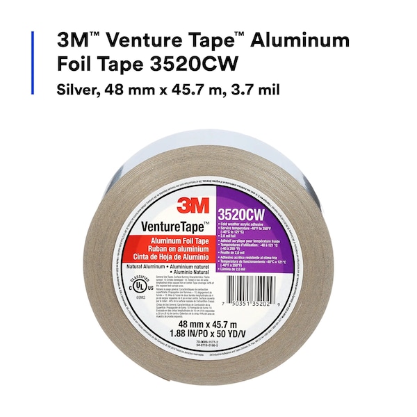Cinta de aislamiento de aluminio para HVAC, 2 pulgadas x 50 yardas - 7100043755 de 3M VentureTape.