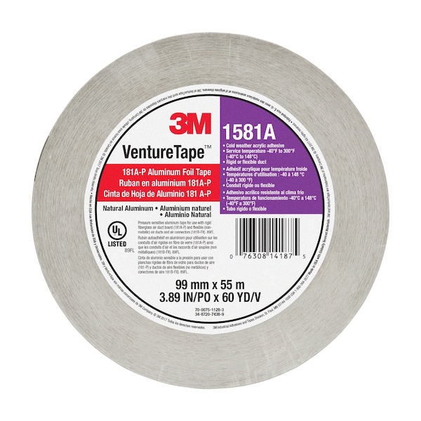 Cinta de papel de aluminio 3M VentureTape UL181A-P, 3 pulgadas x 60 yardas, 1581-G076 - 7100043929