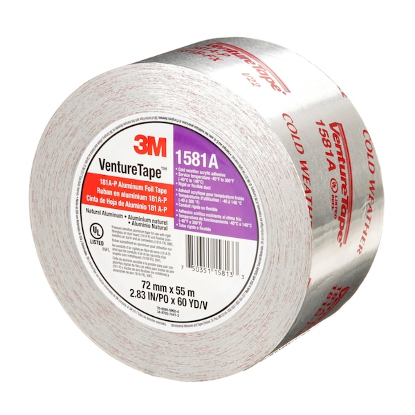 Cinta de papel de aluminio 3M VentureTape UL181A-P, 3 pulgadas x 60 yardas, 1581-G076 - 7100043929