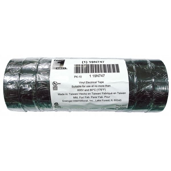 Cinta eléctrica de vinilo Zoro Select, 3/4 de pulgada de ancho x 60 pies de largo, 7 mil de grosor, negro, paquete de 10 - 19N747