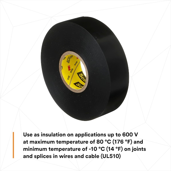 Cinta Eléctrica de Vinilo 3M, 3/4 pulg. An x 76 ft L, 7 mil de grosor, color Negro, Scotch Super 33+, 1 paquete - 33+SUPER-3/4X76FT