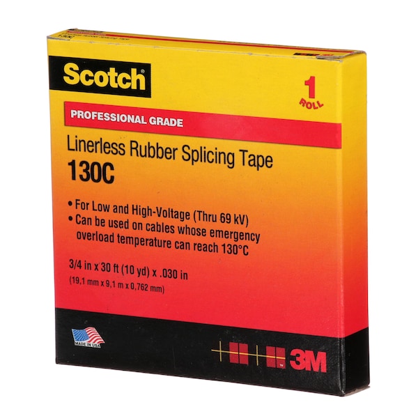 Cinta de empalme de hule 3M, 130C, Scotch, 3/4 pulgadas de ancho x 30 pies de longitud, 30 milésimas de pulgada de grosor, negro, 1 paquete - 130C-3/4X30FT