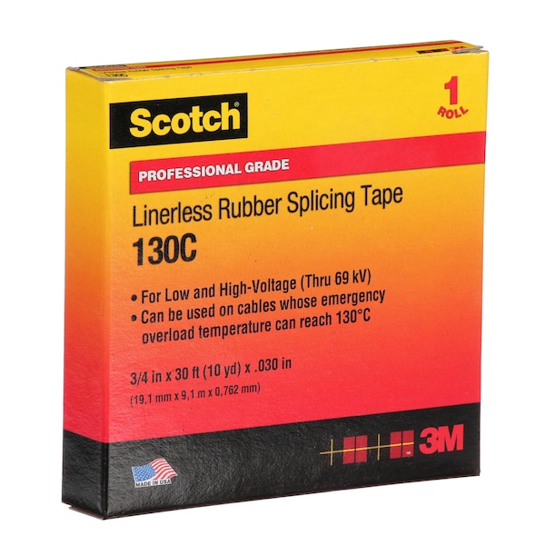 Cinta de empalme de hule 3M, 130C, Scotch, 3/4 pulgadas de ancho x 30 pies de longitud, 30 milésimas de pulgada de grosor, negro, 1 paquete - 130C-3/4X30FT