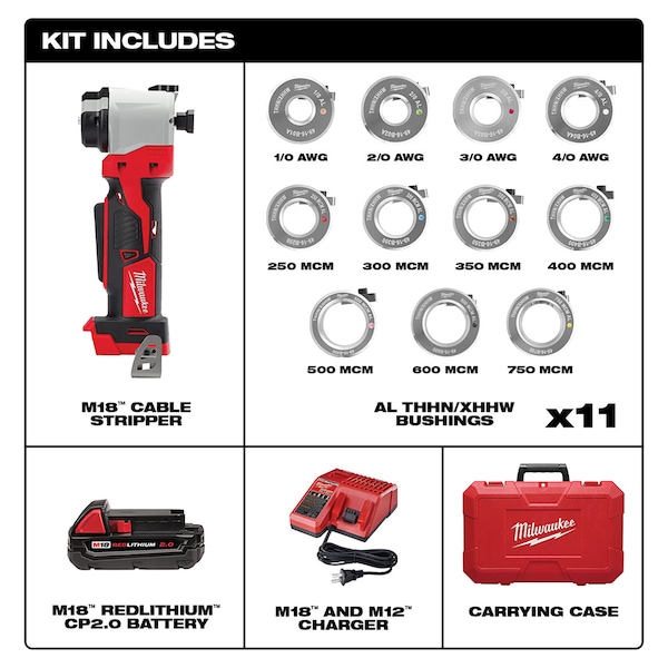 Milwaukee Tool M18 Cable Stripper Kit for Al THHN / XHHW - 2935AL-21