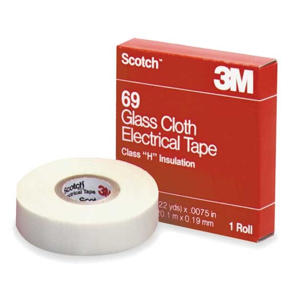 Cinta eléctrica de tela de vidrio 3M, 69, Scotch, 3/4 in de ancho x 66 ft de largo, 7 mil de grosor, blanco, 1 paquete - 69-3/4"X66'