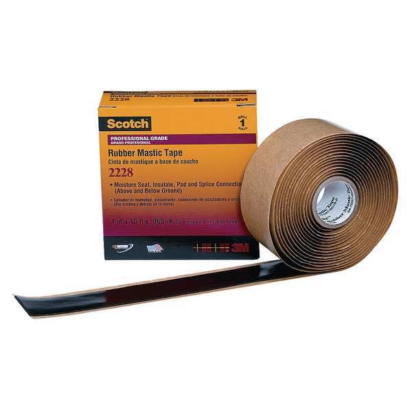 Cinta de hule mastic de 3M, 2228, Scotch, 1 pulgada de ancho x 10 pies de largo, 65 milésimas de grosor, negro, 1 paquete - 2228-1X10FT