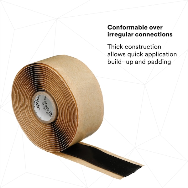Cinta de hule mastic de 3M, 2228, Scotch, 1 pulgada de ancho x 10 pies de largo, 65 milésimas de grosor, negro, 1 paquete - 2228-1X10FT