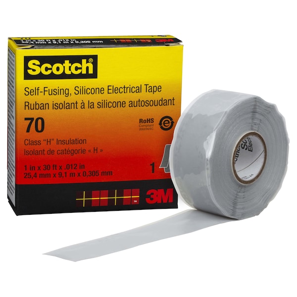 Cinta Eléctrica de Silicona 3M, 70, Scotch, 1 pulgadas de ancho x 30 pies de largo, 12 milésimas de espesor, Gris, 1 Paquete - 70