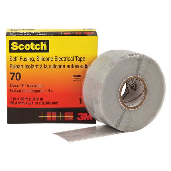 Cinta Eléctrica de Silicona 3M, 70, Scotch, 1 pulgadas de ancho x 30 pies de largo, 12 milésimas de espesor, Gris, 1 Paquete - 70